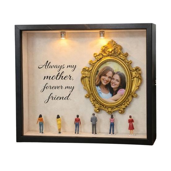 DIY Mini Museum Silhouette Box Personalized Photo Memory Display Case with Gold Frames Figurines Shadow Box Frame Kit with Light Gift for Mother's Day
