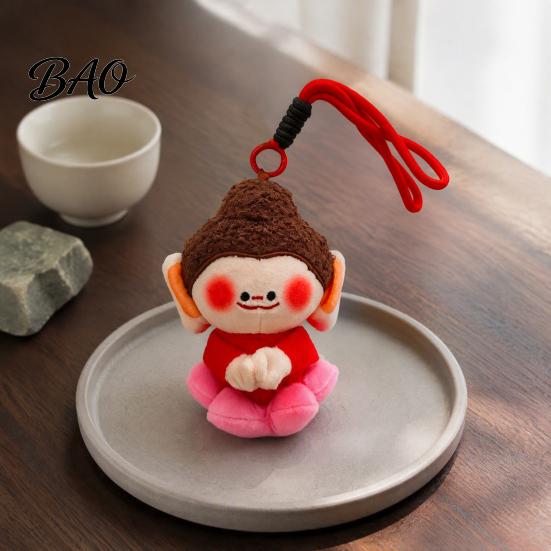 Colorful Woven Bracelet Pendant Cute Buddha Keychain, Dunhuang Style Plush with Embroidered Healing Plushie Gift for Girls Details, Soft Car