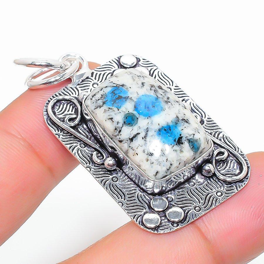 K2 Blue Azurite Handmade 925 Sterling Silver Jewelry Pendant 1.93" P5c87