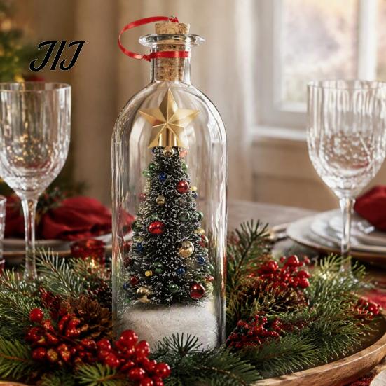 Desktop Christmas Decorations Recordable Message Bottle Ornament, Voice Recording Keepsake, Mini Snowy Personalized Greeting Gifts Tree in Bottle,