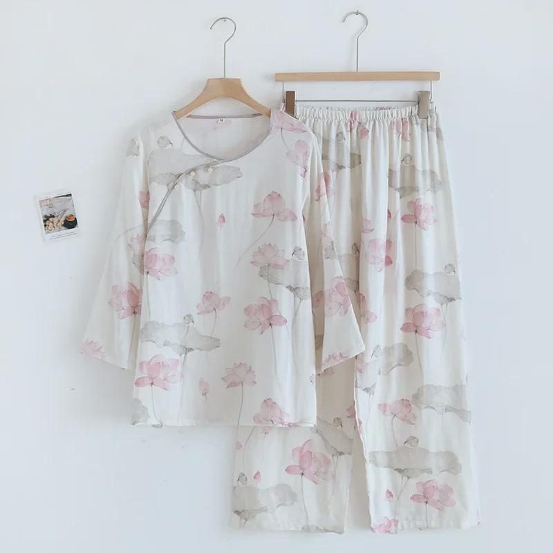 Женский повседневный пижамный комплект из бамбукового волокна - Милый весенне-летний стиль знаменитостей из Интернета с топом с длинными рукавами и брюками