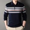 Осенняя полосатая футболка с лацканами, мужская рубашка поло с длинным рукавом, новая модная повседневная деловая свободная футболка для мужчин