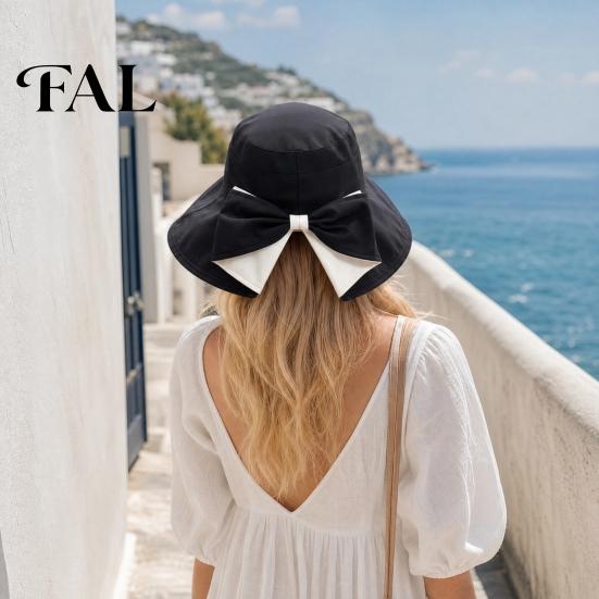 Wide Brim Hat for Sun Protection 2 Pcs Women's Bowknot Bucket Hat, UV Foldable Beach Beach, Hiking, Camping, Outdoor Packable Travel with Bow