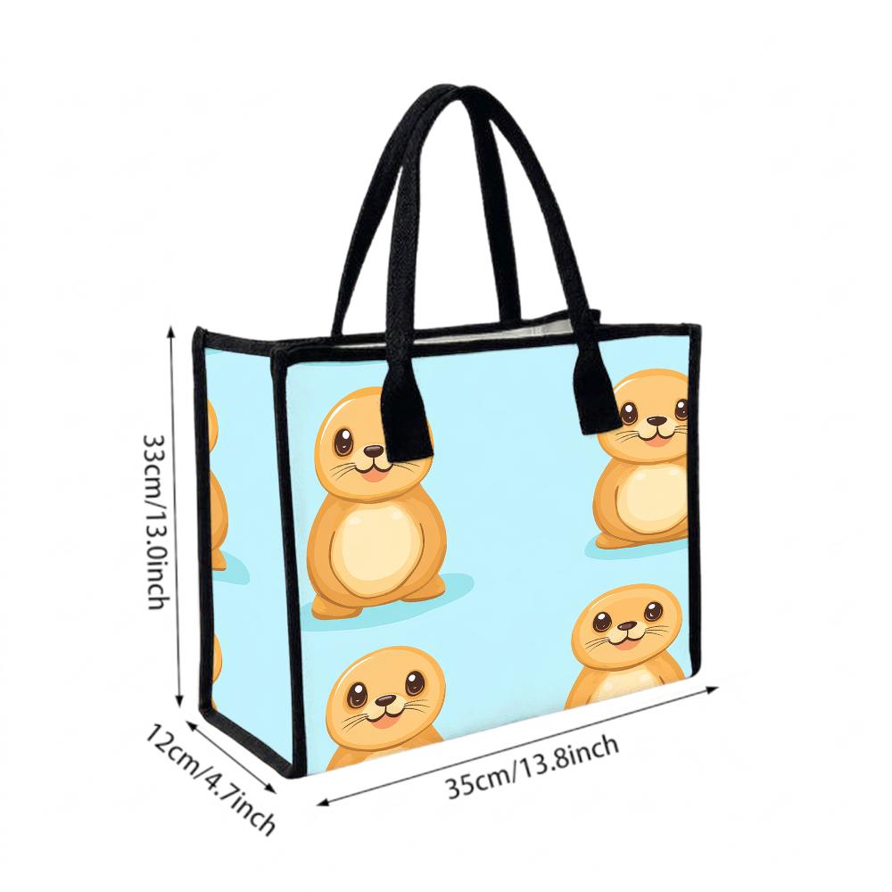Cute Seal Pattern Tote Bag Casual Portable Daily Use Shopping Handbag