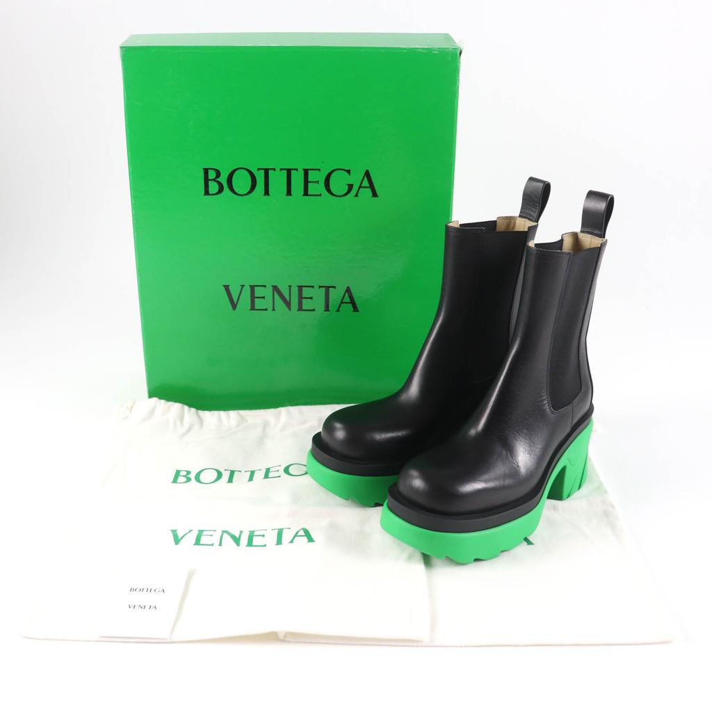 Безупречные ботильоны BOTTEGAVENETA FLASH из черной и зеленой кожи Женские 37,5 Б/у