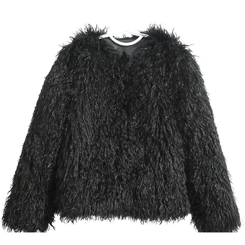 Womens Faux Fur Coat Round Neck Mid-Length Warm Winter Outerwear 7 Colors Available