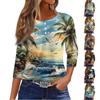 Women's T Shirt Tee Print Button 3/4 SleeveDaily Weekend Fashion Basic V- Neck Regular Top