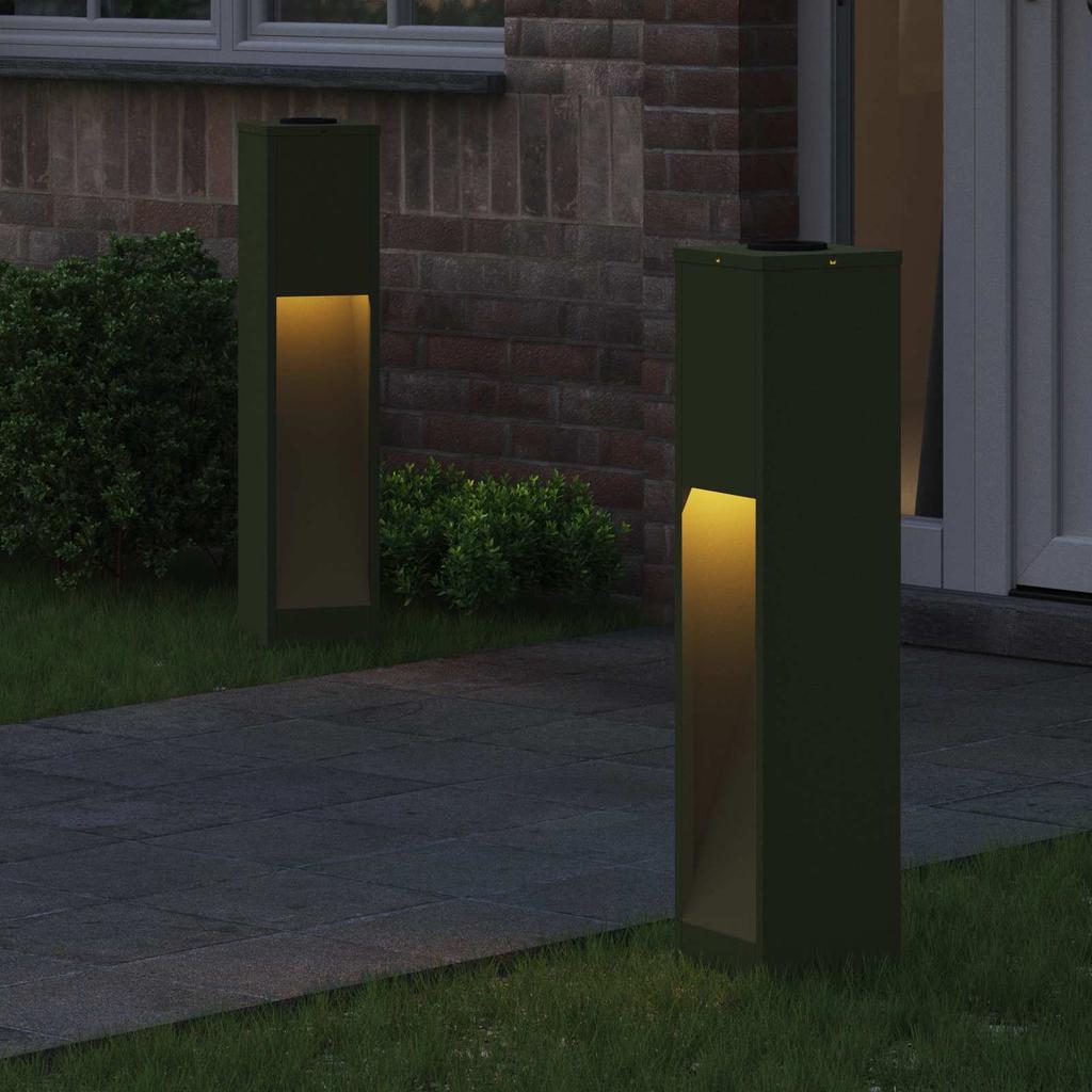 Solar LED Path Light 2 pcs Olive Green Cold Rolled Steel