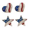Women Rhinestone Star Love Heart American Flag Ear Studs Piercing Earrings Gift