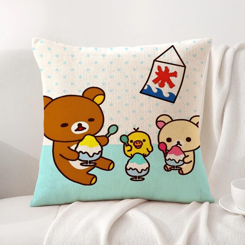 Мультяшная наволочка R-Rilakkuma Летняя прохлада Льняная ткань Двусторонняя печать Наволочка Диван Домашний декор Подарок