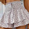 Летние женские шорты, многослойные шорты с цветочным принтом, гофрированные рюши, лоскутное шитье, эластичная высокая талия, широкий пояс, кулиска, искусственная юбка трапециевидной формы, женская мини-юбка