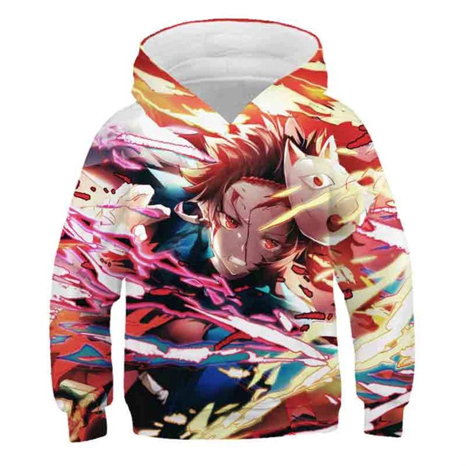 4-13Y Kids Anime Demon Slayer Kimetsu No Yaiba 3D Print Hoodies Boy Girl Harajuku Hooded Sweatshirts Children Tracksuits Clothes