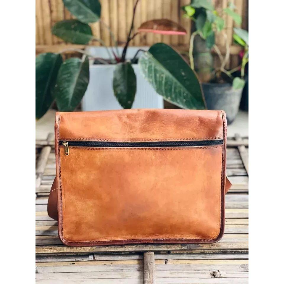 Мужская винтажная кожаная сумка-мессенджер через плечо, коричневая кожаная сумка ручной работы ( Бесплатная подарочная кожаная коричневая сумка для ноутбука размером 11 x 9 x 3 дюйма )