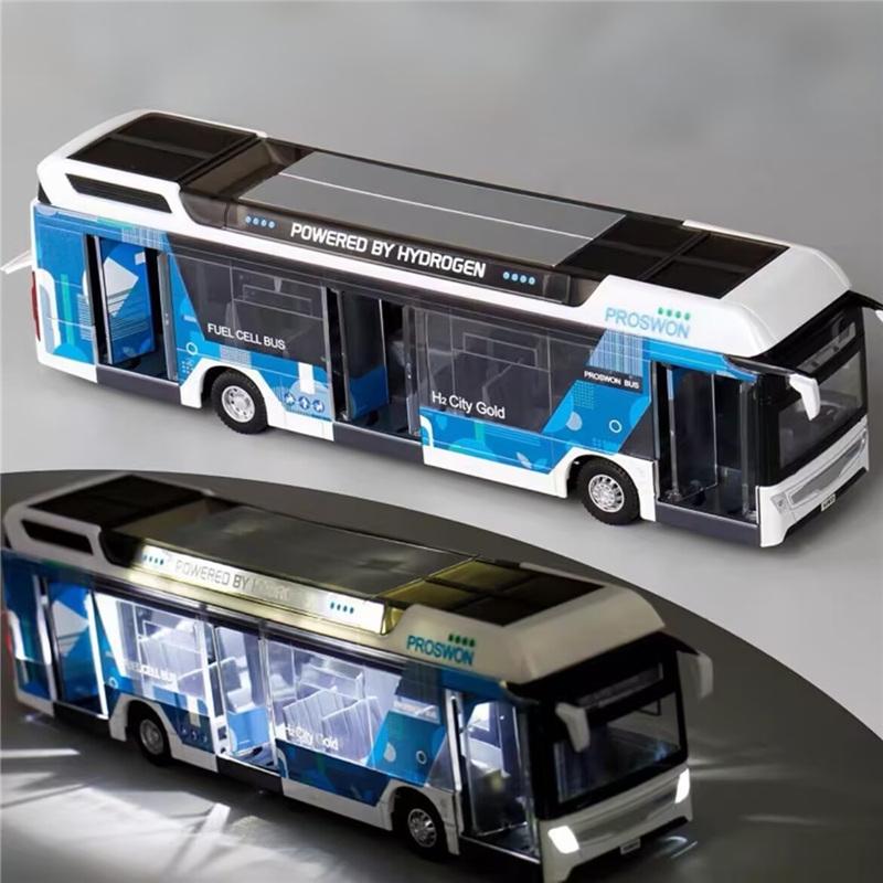 Luxury New energy Electric Airport Business Bus Alloy Car Model Diecasts Metal Tour City Bus Model Sound and Light Kids Toy Gift