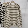Sweater Women's Autumn/Winter New Vintage Lazy Style Knitted Shirt Striped Soft Sticky Loose Top Bottom Shirt