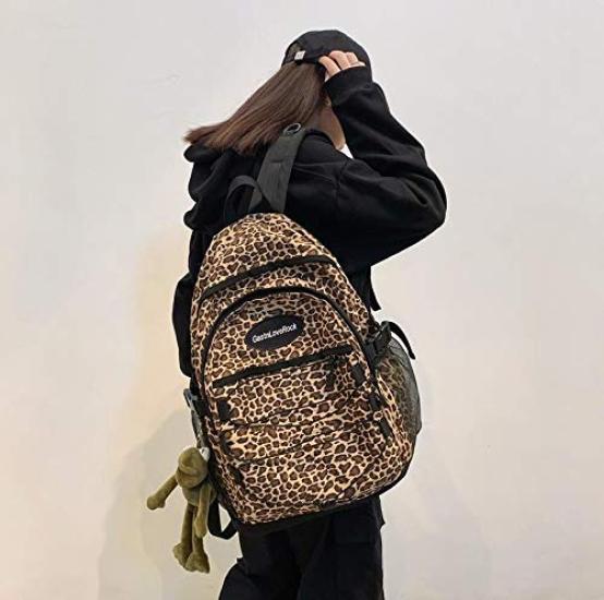 Korean Capacity Casual Bag Student Stylish Basket Bag [ZESU] Backpack/Large Women's Bag/School Bag/Commuter Bag, (Leopard Print)