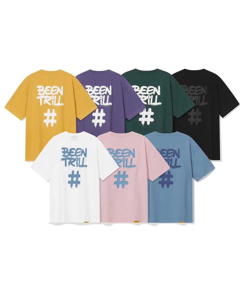 BEENTRILL Спрей Хэштег Оверсайз Футболка с коротким рукавом (Белый с оттенком)