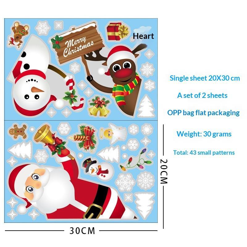 Christmas Window Static Stickers 2/4 Sheet Removable Cartoon Santa Reindeer Snowflake for Xmas Family Party Decoration