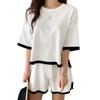 Vincent House Summer Knit Short Sleeve and Solid Loose Plus Sizes and Summer Wear Women's Set, T-Shirt Shorts, Color, Neat, Breathable, Soft, Fit,