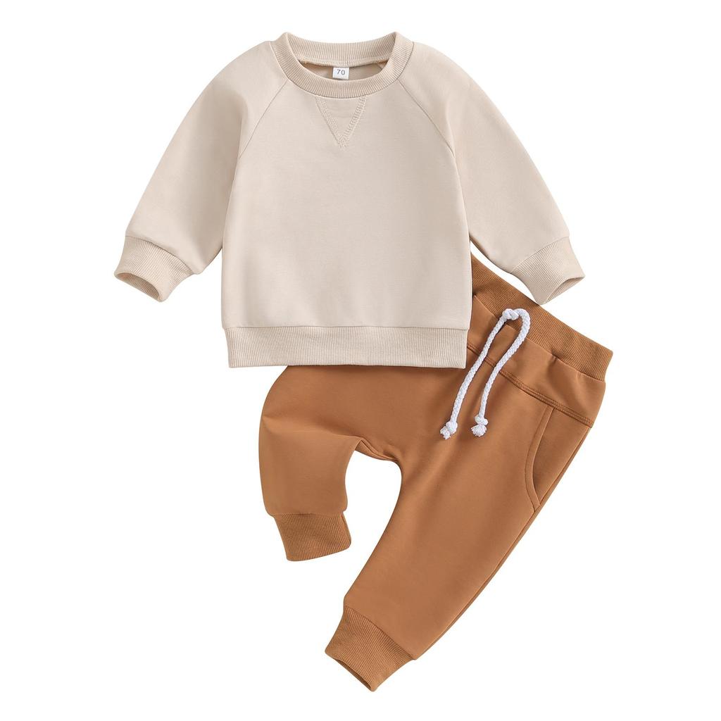 Baby Boy 2Pcs Fall Outfits 6M 12M 18M 24M 3Y Long Sleeve Solid Color Sweatshirt + Pocket Pants Set Toddler Clothes