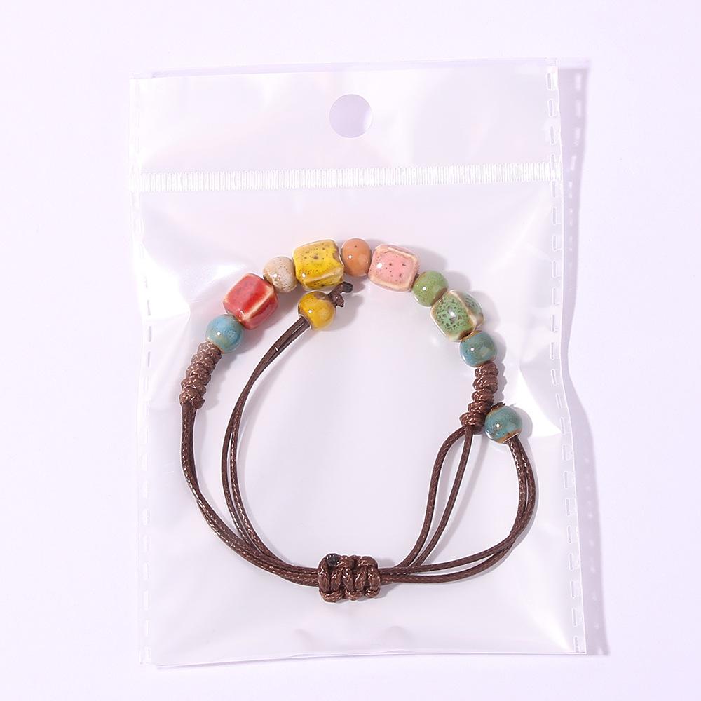 Керамический браслет в древнем этническом стиле, регулируемый браслет ручной работы с разноцветными бусинами, художественный квадратный ювелирный браслет