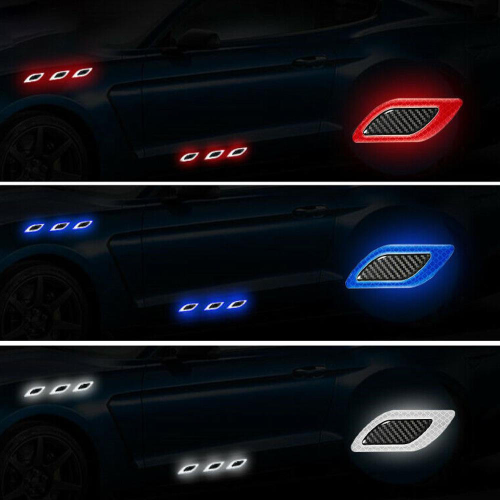 6 шт., узор из углеродного волокна, кромка вентиляционного отверстия автомобиля, бампер, 3D-светоотражающие наклейки, наклейки, препятствующие столкновению, декоративные полосы, тюнинг автомобиля, универсальный