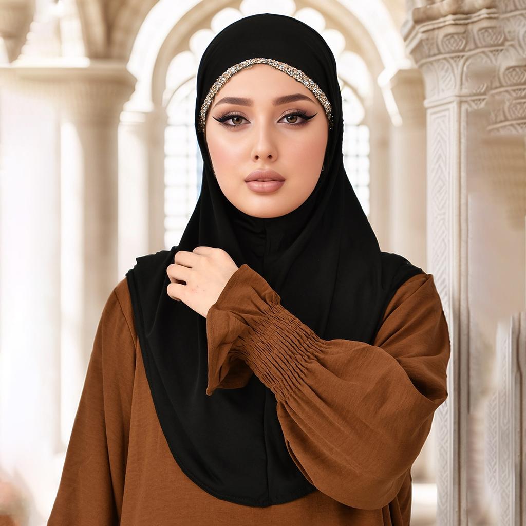 Малайский двойной подбородок мусульманский женский однотонный внутренний шарф исламский мгновенный хиджаб женская шапка хрустальная пеньковая шапка 80*55 см