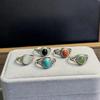 Yinyun Серебро 925 пробы Регулируемое кольцо женское винтажное в монгольском этническом стиле с южной красной бирюзой