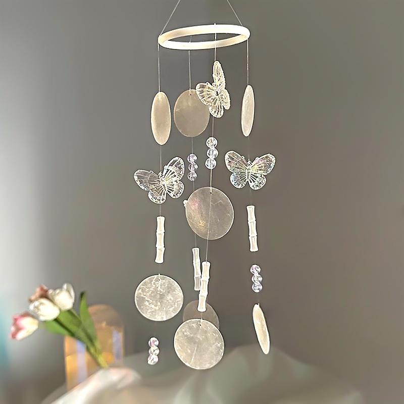 1Kit Handmade Shell Wind Chime Elegant Butterfly Wind Chime Gift Wind Chime Material Pack Photography Props 3 Colors