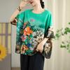 DIMANAF 2025 Новая Летняя Футболка Большого Размера Женская Цветочный Принт Короткий Рукав Винтаж Лен Свободные Топы Футболки Макси