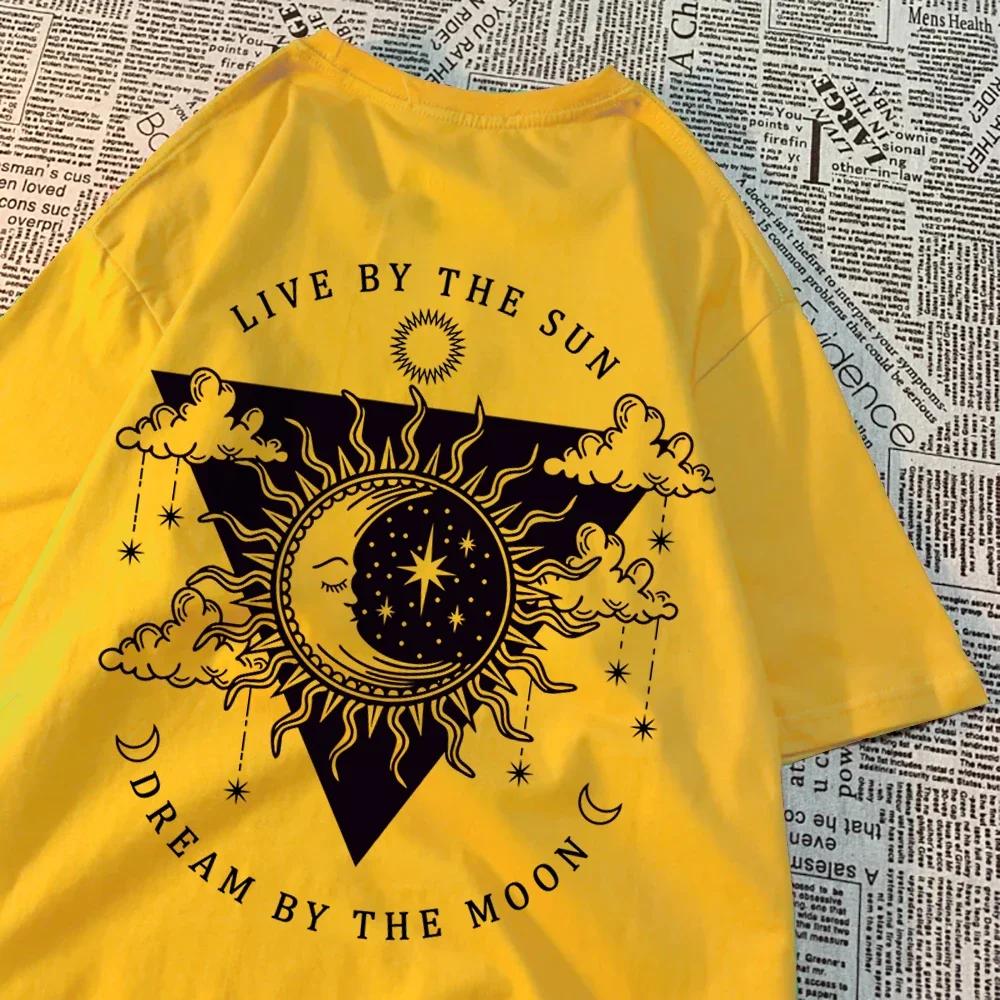 Live By The Sun Dream By The Moon Tshirt Women Hip Hop Casual Tops Pattern Sweat Summer Clothing Fashion Loose Tshirt