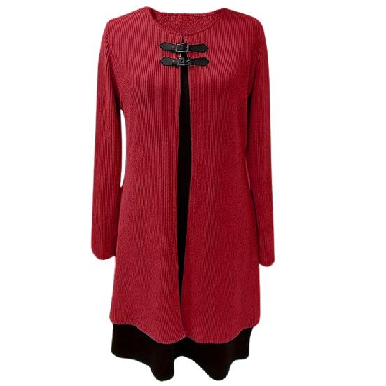 Осенне-весеннее женское платье из двух частей, трапециевидной формы с длинным рукавом, свободный подол, круглая шея, декор с пряжкой, вязаное мягкое цветное платье миди длиной до колена