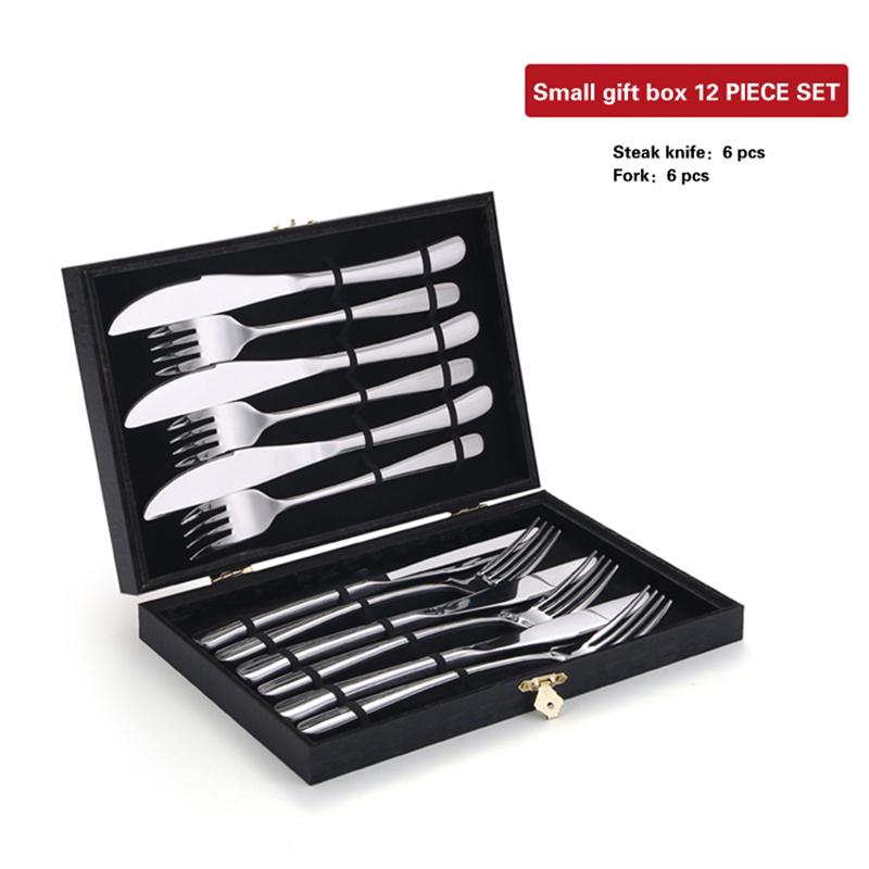 High Grade Steak Knife, Fork and Plate Set Household Tableware Set with Box Cutlery 304 Stainless Steel Spoon Knife and Fork Set
