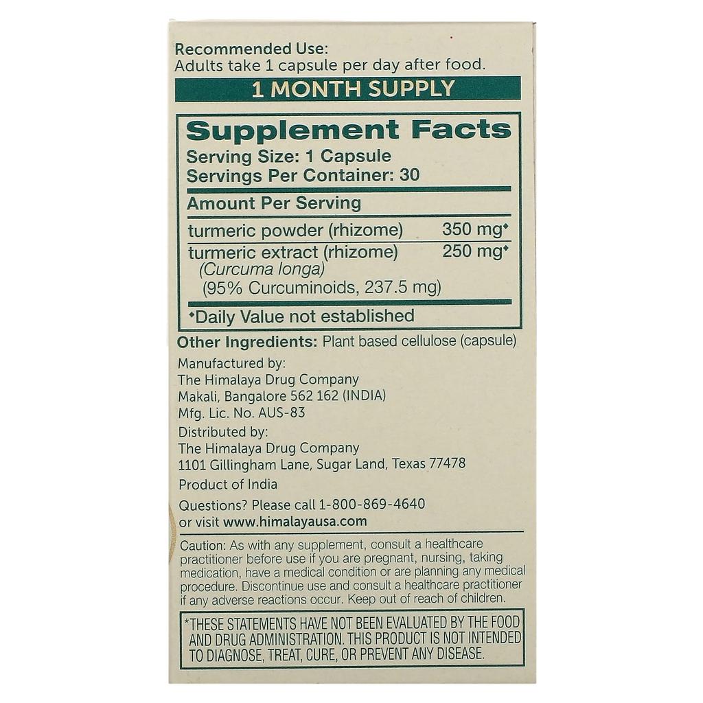 Himalaya Contains Turmeric 95, Curcumin, 30 Veggie Capsules