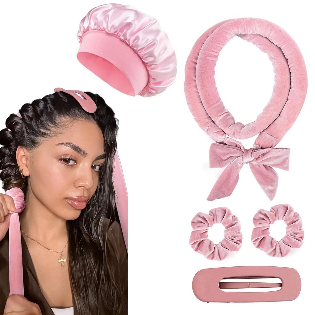 Heatless Hair Curler Set with Satin Bonnet No Heat Sleep in Curlers Headband Soft Hair Curler Satin Curlers Curls Styling Tools