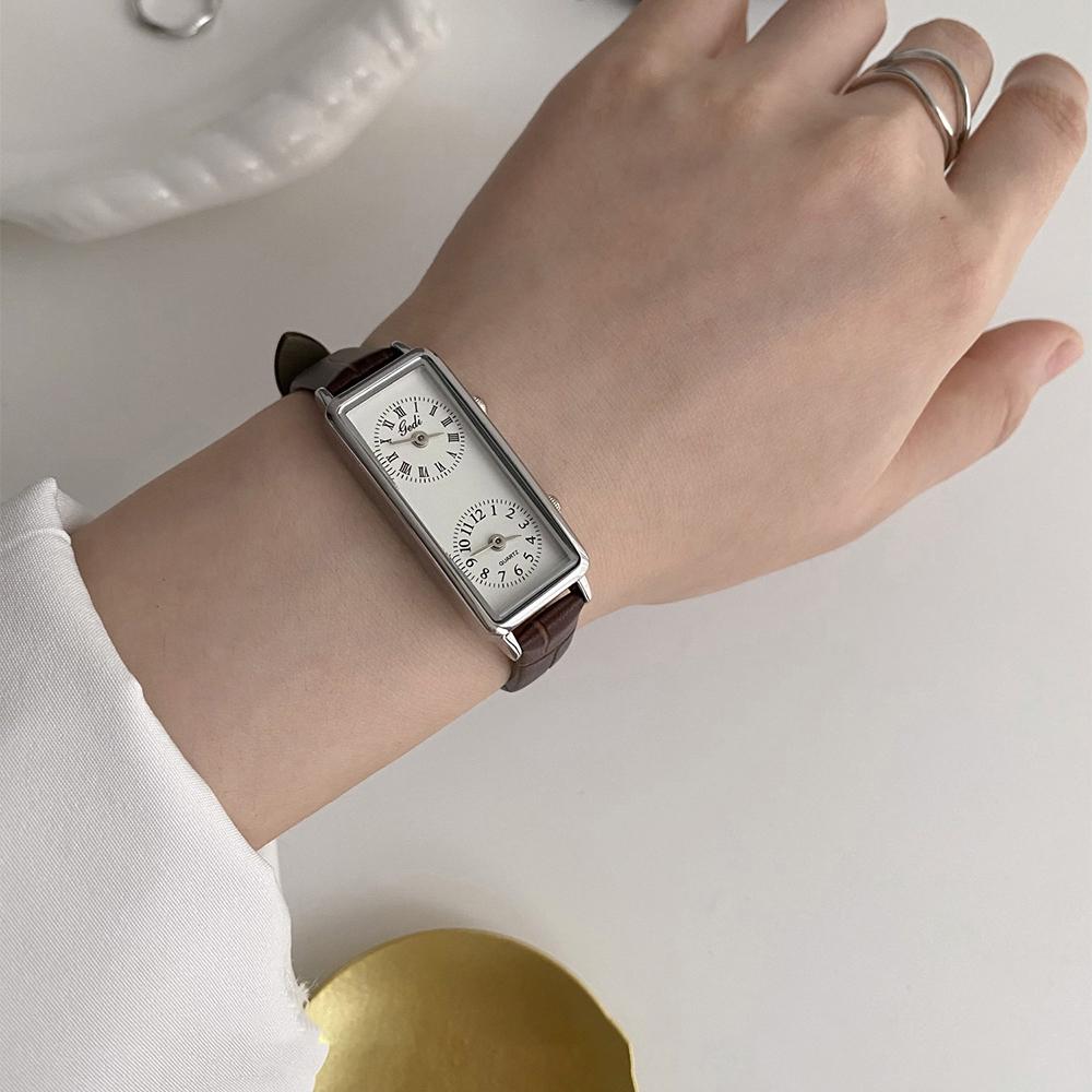 GEDI Elegant Women's Watches Creative Dual-Time Zone Business Quality Leather Strap Watch Waterproof Gift for Ladies