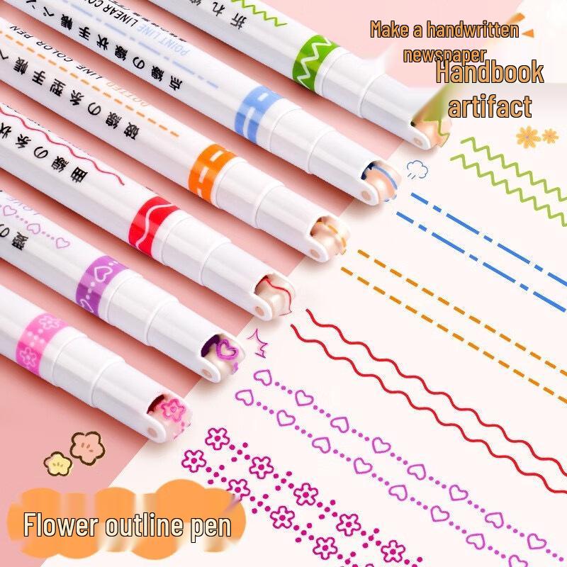 Хайлайтер Цветочная кривая: Волнистый контур и тонкий маркер для журналов