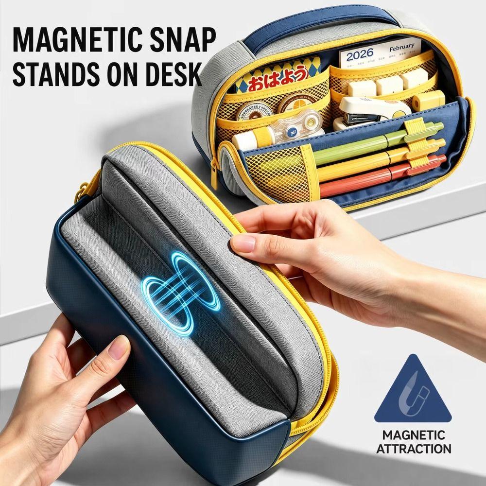 Standing Design Magnetic Pencil Bag Magnetic Closure Large Capacity Pencil Case For School