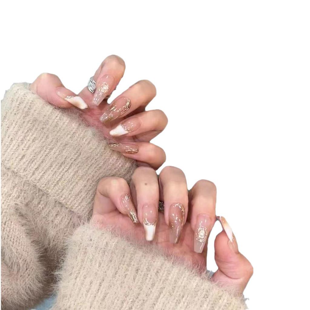 Pure Hand-made Phototherapy Wearable Nail Tablets Maillard Wearable Nails Finished Products Reused Nail Art