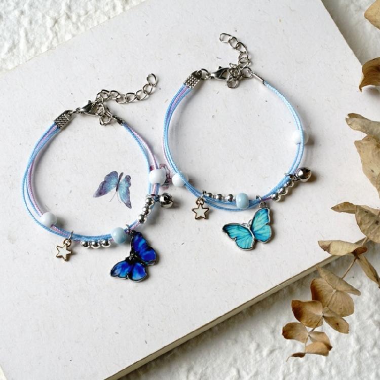 Стильный браслет-анклет из сплава в виде бабочки с бусинами и разноцветным регулируемым плетеным шнурком для женщин и девочек, на день рождения