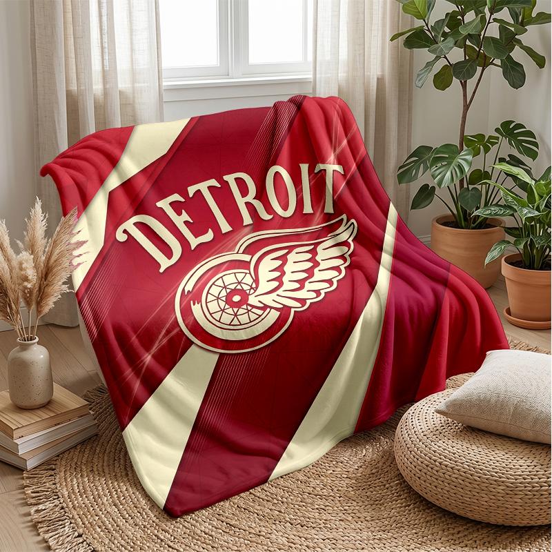 Detroit Red Wings Flannel Fleece Blanket Cozy Warm Throw Blanket For Couch Bed Travel All Season Use