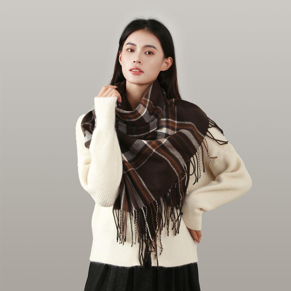 Plaid Long Scarf Winter Warm Cashmere Women Pashmina Foulard Bandana Scarves Female Luxury Tassel Shawl Wraps 2022 New
