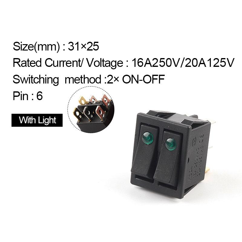 1 шт. двойной кнопочный переключатель света 31*25 мм 6-контактный 2/3-позиционный переключатель питания лодки ВКЛ-ВЫКЛ/ВКЛ-ВЫКЛ-ВКЛ 16A/250V 20A/125V KCD4