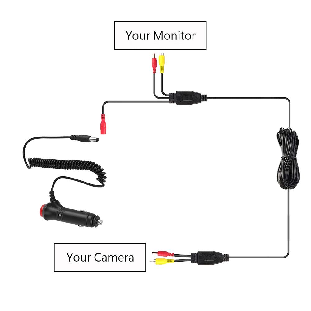 RCA Video Cable For Rear View Camera and Monitor DC2.1 Car Cigarette Lighter Video Extension Cable 2 in 1 RCA Video Power Cable
