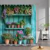 Наружный Садовый Постер Занавеска для Душа Винтажное Окно Стена Растущие Цветущие Растения Полиэстеровая Ткань Занавески для Душа Декор для Ванной