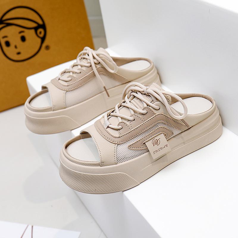 Женские повседневные кроссовки на платформе с открытой спиной, противоскользящие летние шлепанцы, сетчатые сандалии-мюли с открытым носком, дышащие женские тапочки-сабо, массивные прогулочные туфли