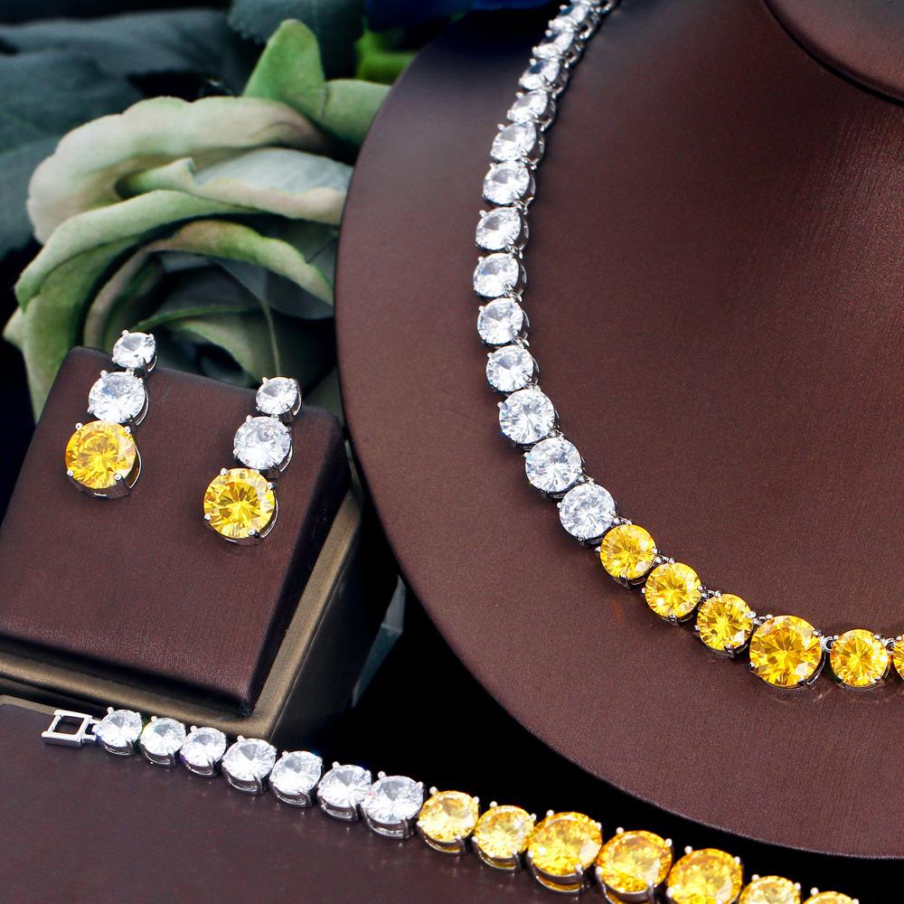 CMM 4PS Роскошный комплект свадебных украшений, ожерелье, кольцо, серьги, браслет, сапфировый цвет/рубиновый цвет, цирконий