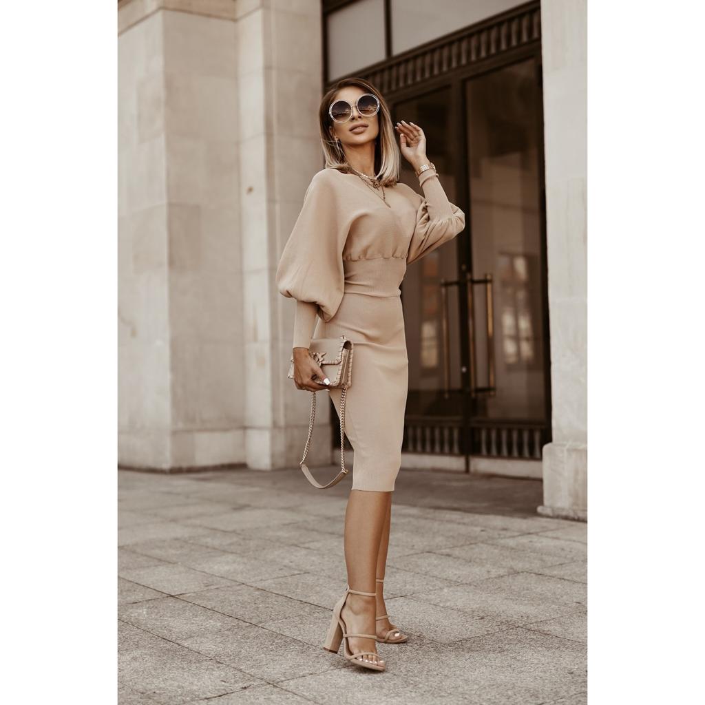 Женское зимнее платье-карандаш 2025 | Однотонное с рукавами-фонариками и приталенное | Осеннее облегающее платье-бодикон - Теплая юбка-карандаш (S-3XL)