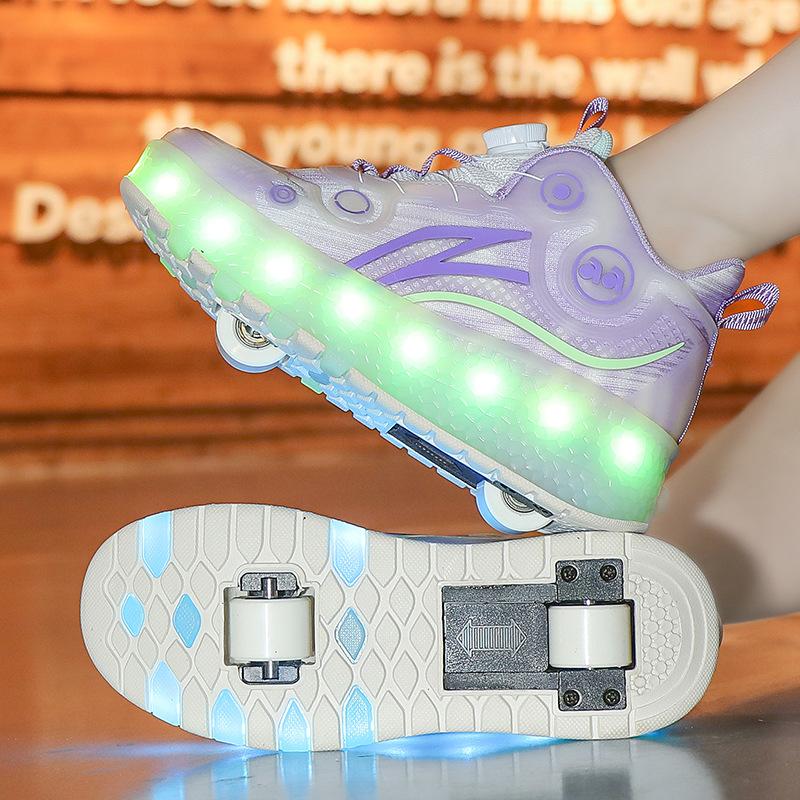 Детские роликовые коньки, обувь-трансформер, 2-колесные роликовые коньки двойного назначения для мальчиков и девочек, светодиодные кроссовки