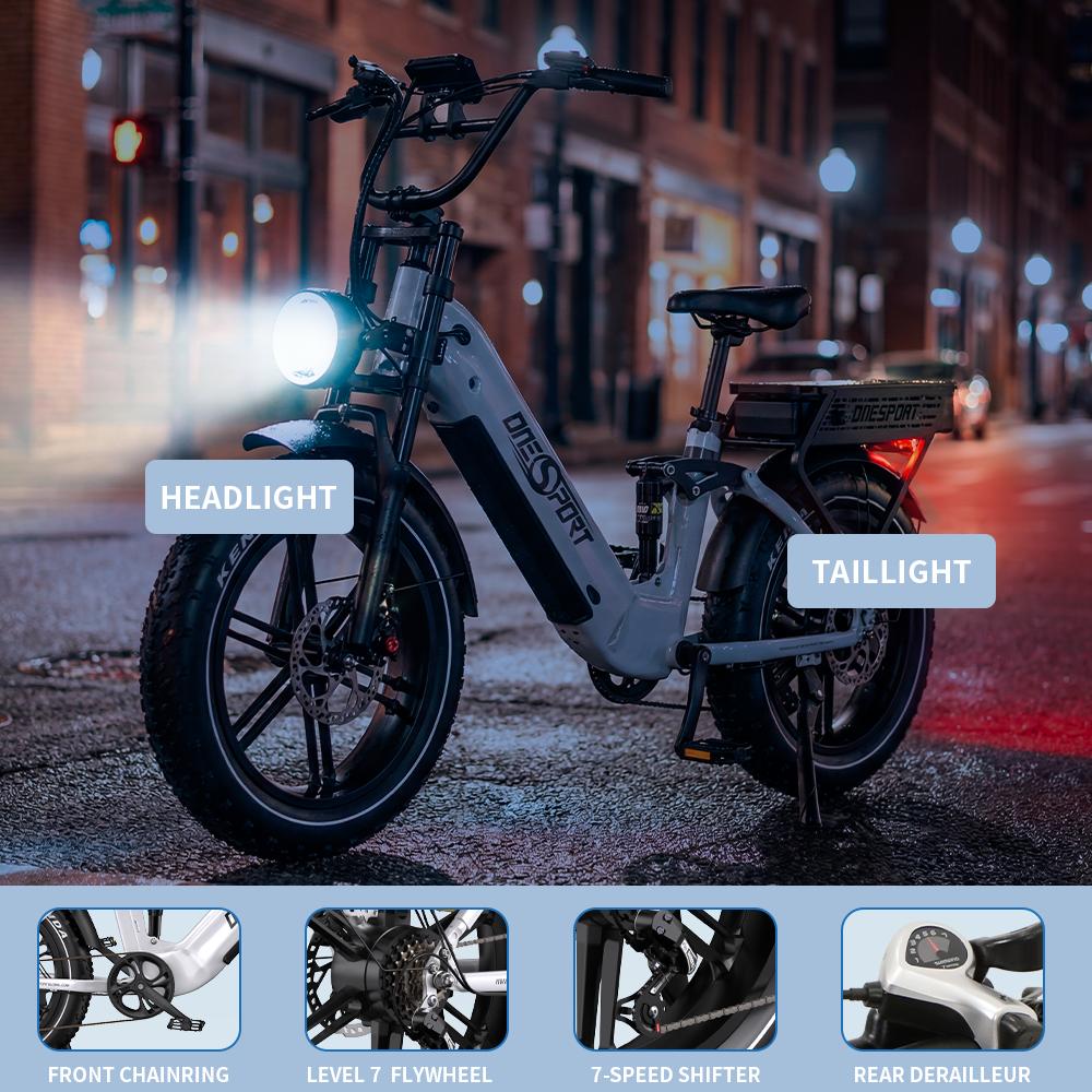 ONESPORT OT08 pro Electric Bike 48V 36AH Dual Battery System up to 40 Km/h Speed 20 Inch Fat Tire with Hydraulic Brakes And App Control